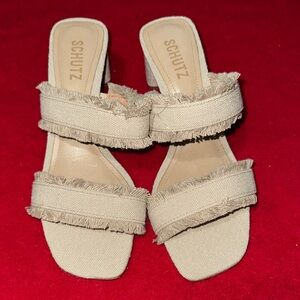 SCHUTZ Cream Fringe Sandals